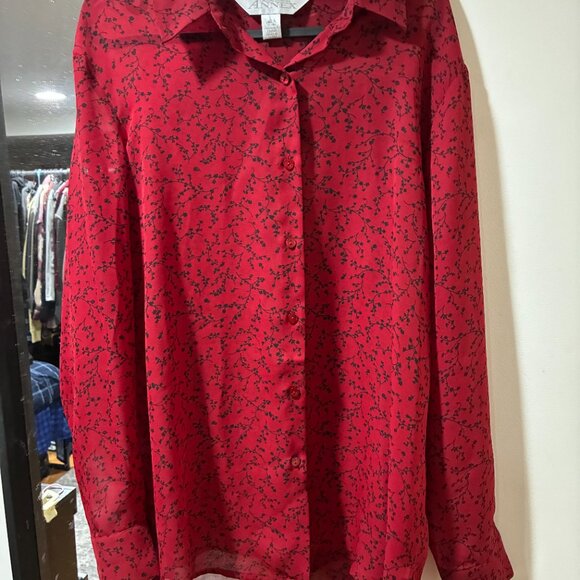 Sheer Red Floral Blouse - Picture 3 of 3